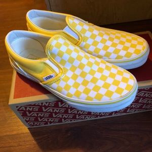 vans checkered slip on yellow